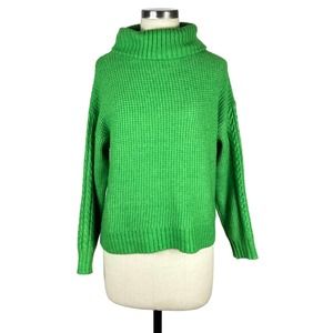 SOMETHING NAVY Vibrant Green Cable Knit Turtleneck Sweater XS Bold Neon Cozy